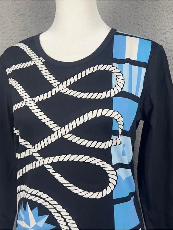 J Mclaughlin Top Womens Small Black Rope Geometric Catalina Cloth 3/4 Sleeve - Picture 2 of 9